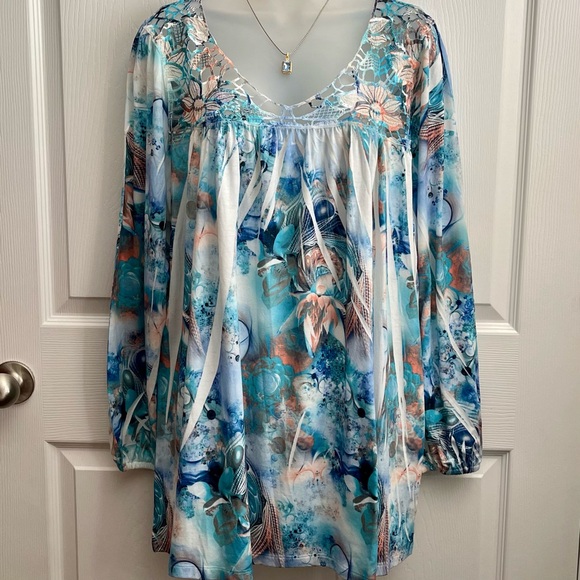SIMPLY IRRESISTIBLE ROMANTIC SUBLIMATED FLORAL KNIT TOP 1X WOMEN PLUS SIZE - Picture 1 of 7